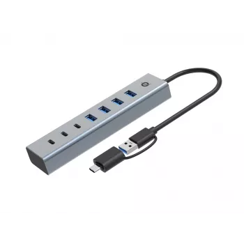 Conceptronic HUBBIES20GP 7-porttinen USB 3.0 -keskitin virtalähteellä, 5Gbps, USB-C x 3, USB-A x 4
