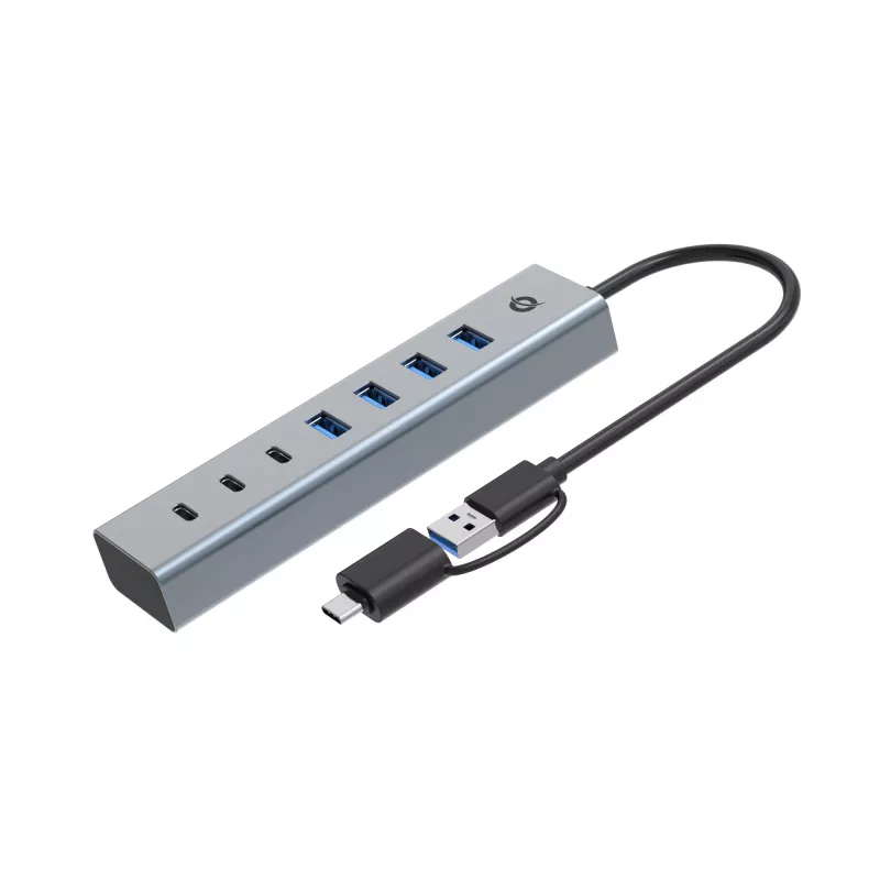 Conceptronic HUBBIES20GP 7-porttinen USB 3.0 -keskitin virtalähteellä, 5Gbps, USB-C x 3, USB-A x 4