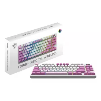 MSI FORGE GK600 TKL WIRELESS VIOLET näppäimistö Gaming USB + Bluetooth QWERTY espanja pinkki, violetti, valkoinen