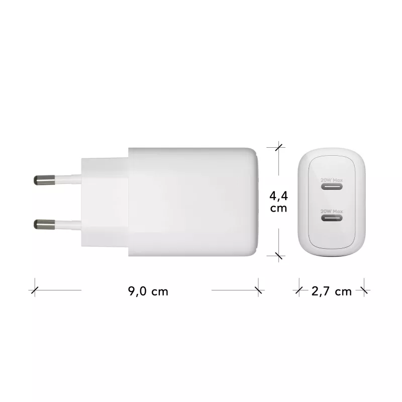 dbramante1928 re-charge Pro - EU seinälaturi 2x USB-C 20W - valkoinen