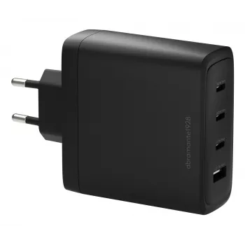 dbramante1928 re-charge IT EU seinälaturi — 3× USB-C (yhteensä 140 W) + 1× USB-A, sisäkäyttö, AC, musta