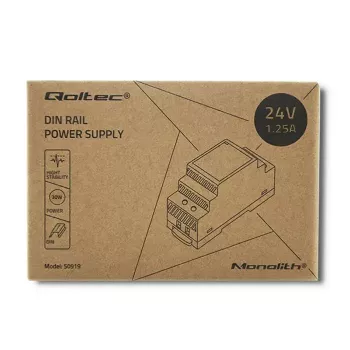 DIN-kiskovirtalähde QOLTEC 30W 24V 1,25A harmaa