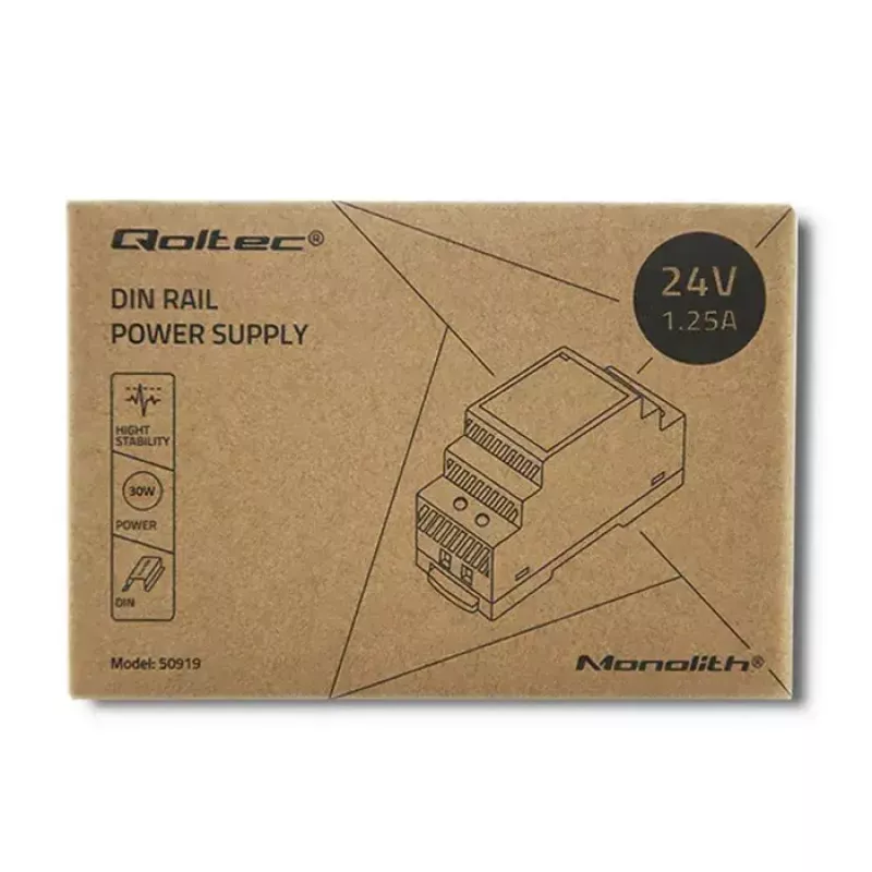 DIN-kiskovirtalähde QOLTEC 30W 24V 1,25A harmaa