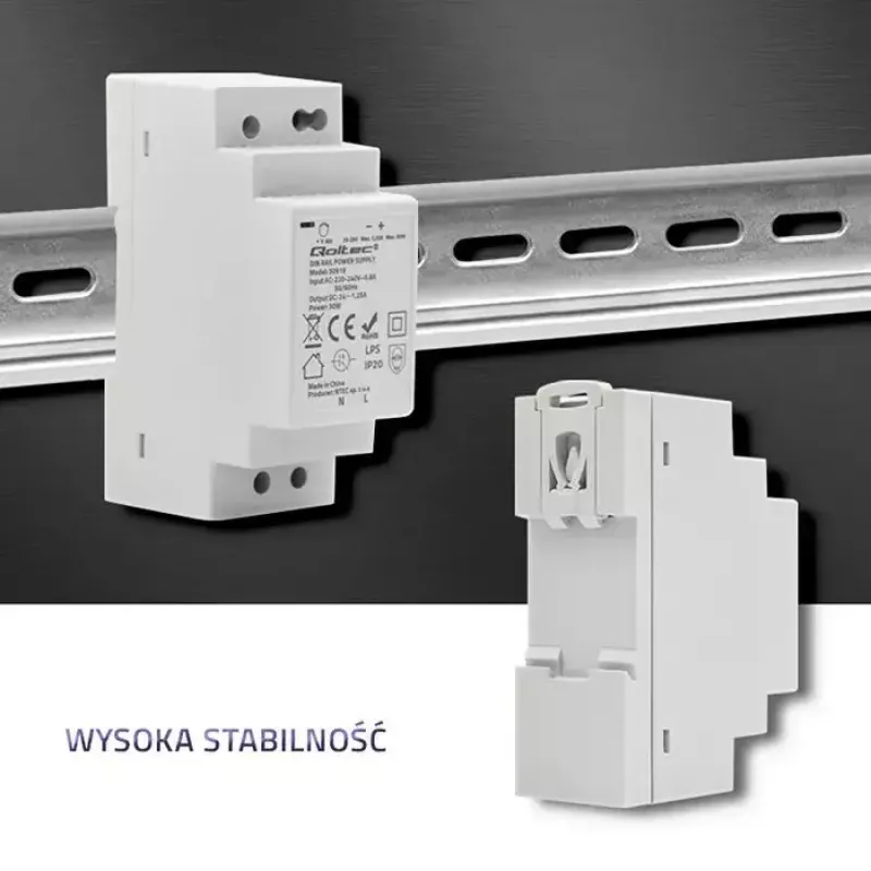 DIN-kiskovirtalähde QOLTEC 30W 24V 1,25A harmaa
