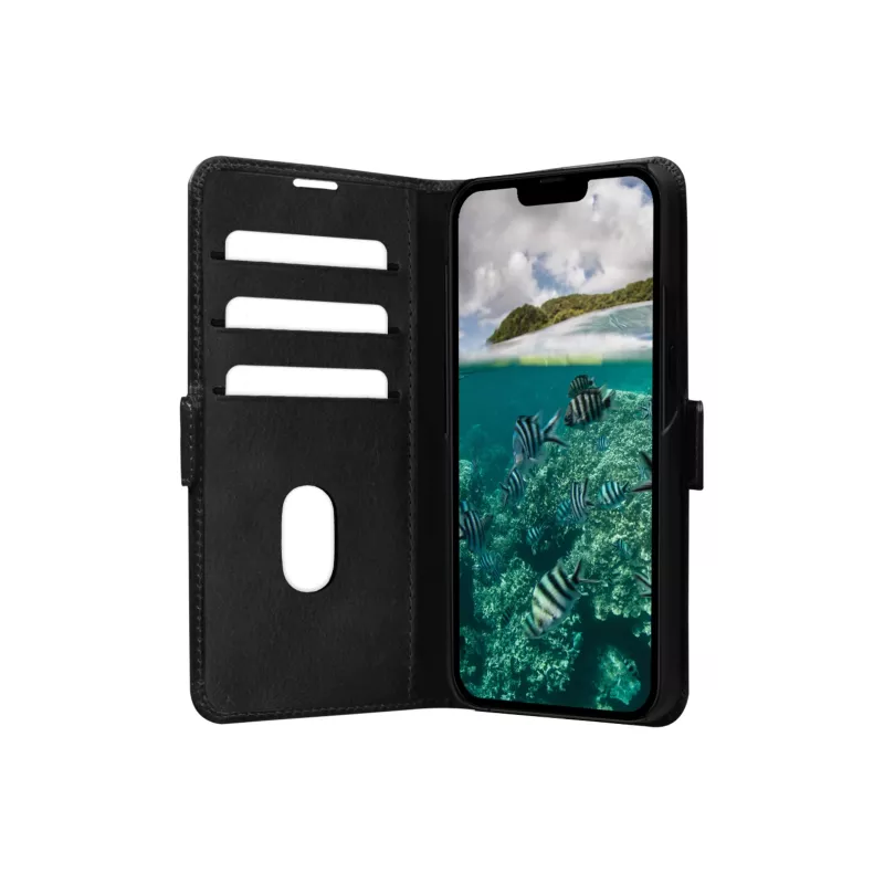 Lompakkosuojakotelo dbramante1928 Copenhagen iPhone 14 Plus:lle (6,7 inch) – musta, 3 korttipaikkaa, pöytäteline