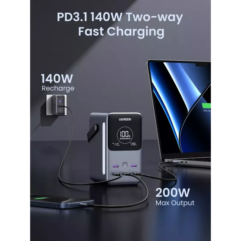 Ugreen Nexode varavirtalähde 48000 mAh litium harmaa