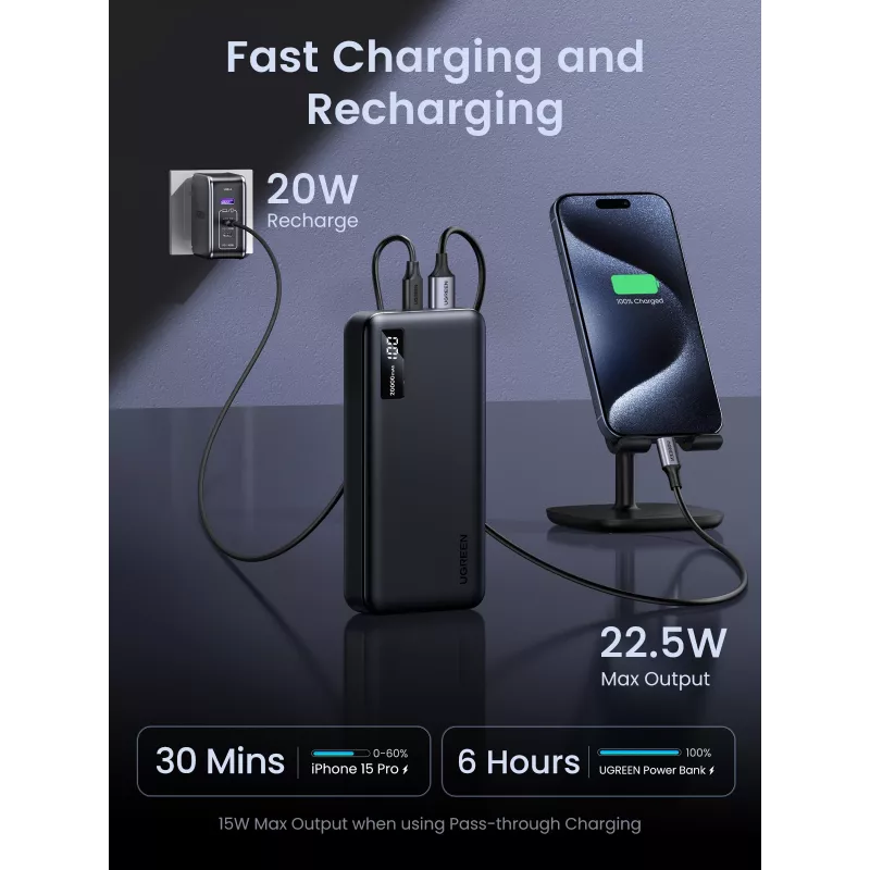 Ugreen 25683 varavirtalähde 20000 mAh musta