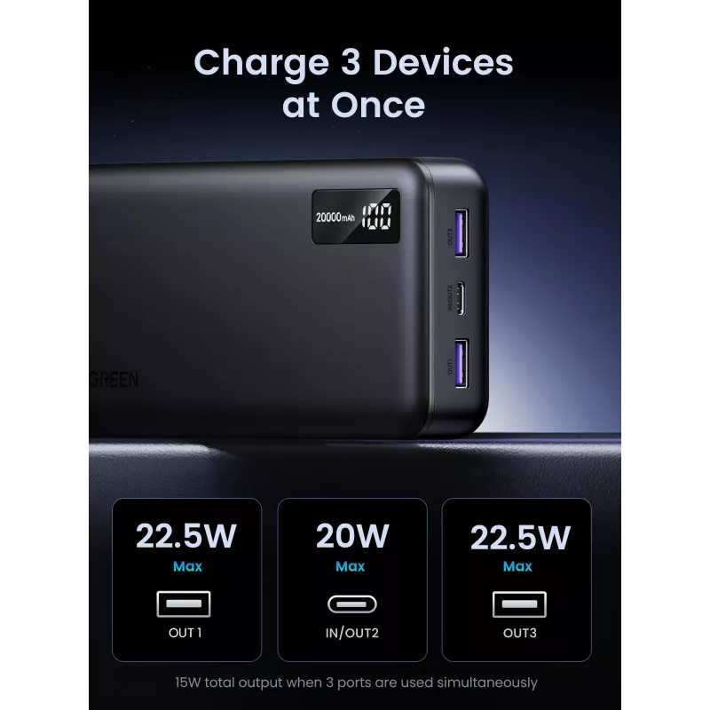 Ugreen 25683 varavirtalähde 20000 mAh musta