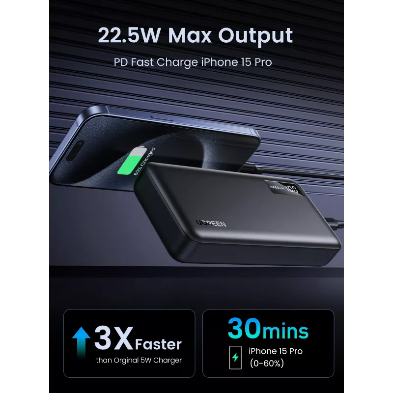 Ugreen 25683 varavirtalähde 20000 mAh musta