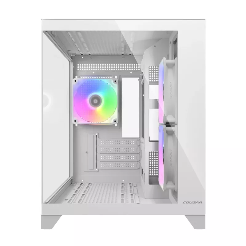 Mini Tower PC-kotelo Cougar FV150 ARGB valkoinen — Micro-ATX / Mini-ITX, sivulasiseinä, 2x120mm + 1x120mm tuulettimet, 2,5 tuuman & 3,5 tuuman paikat