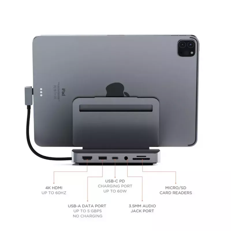 Kannettavan telakka Satechi ST-TCSHIPM USB-C (USB 3.2 Gen 1) HDMI, SD/MicroSD, 60W PD, harmaa