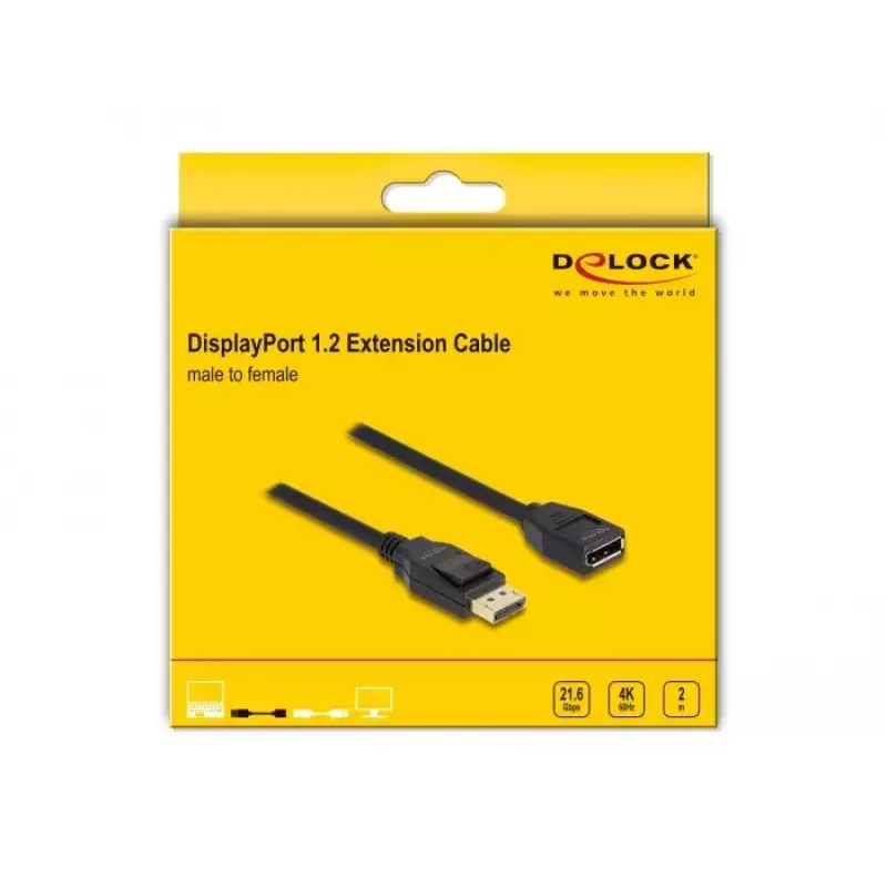 DeLOCK DisplayPort 1.2 -jatkokaapeli 4K 60 Hz 2 m