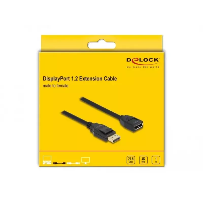 DeLOCK DisplayPort 1.2 -jatkokaapeli 4K 60 Hz 1 m