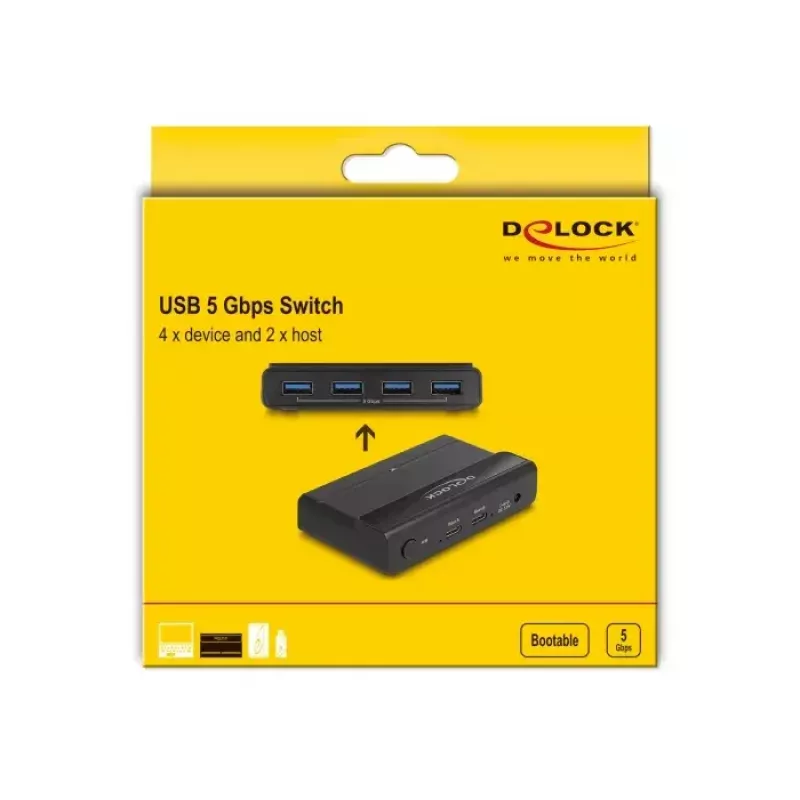 Delock USB-kytkin 4 x laite 2 x isäntä 5 Gbit/s musta