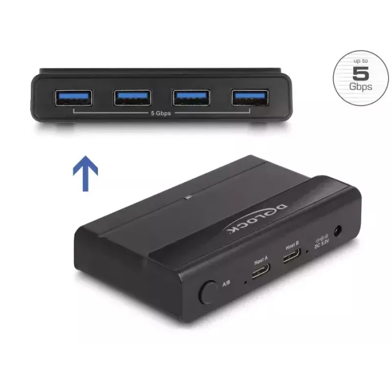Delock USB-kytkin 4 x laite 2 x isäntä 5 Gbit/s musta