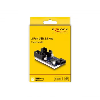 DeLOCK USB 2.0 -piikkilistakeskitin 2 porttia musta sininen