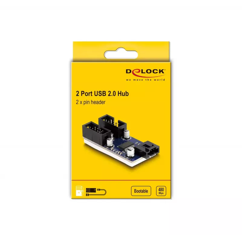 DeLOCK USB 2.0 -piikkilistakeskitin 2 porttia musta sininen