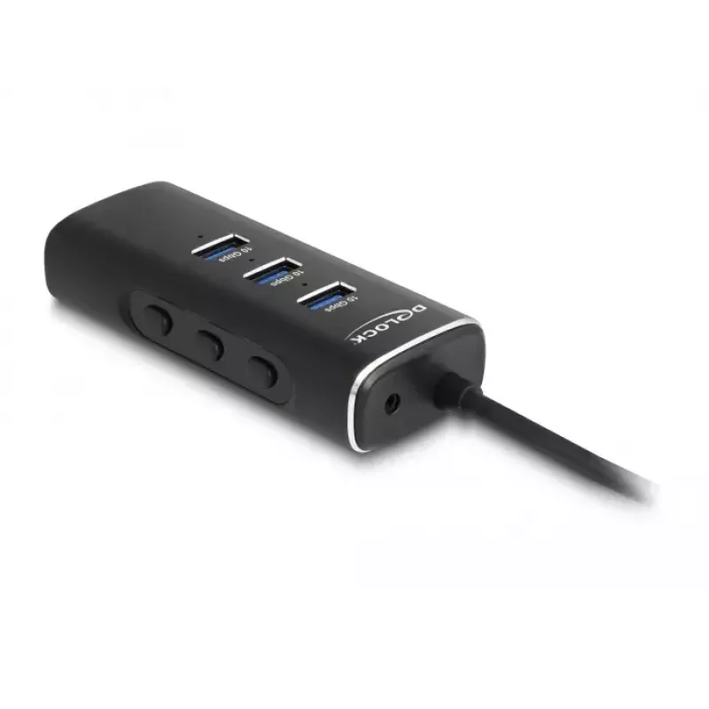 DeLOCK 3 portin USB-keskitin 10 Gbps SD- ja microSD-lukijalla Type-C 60 cm kaapeli