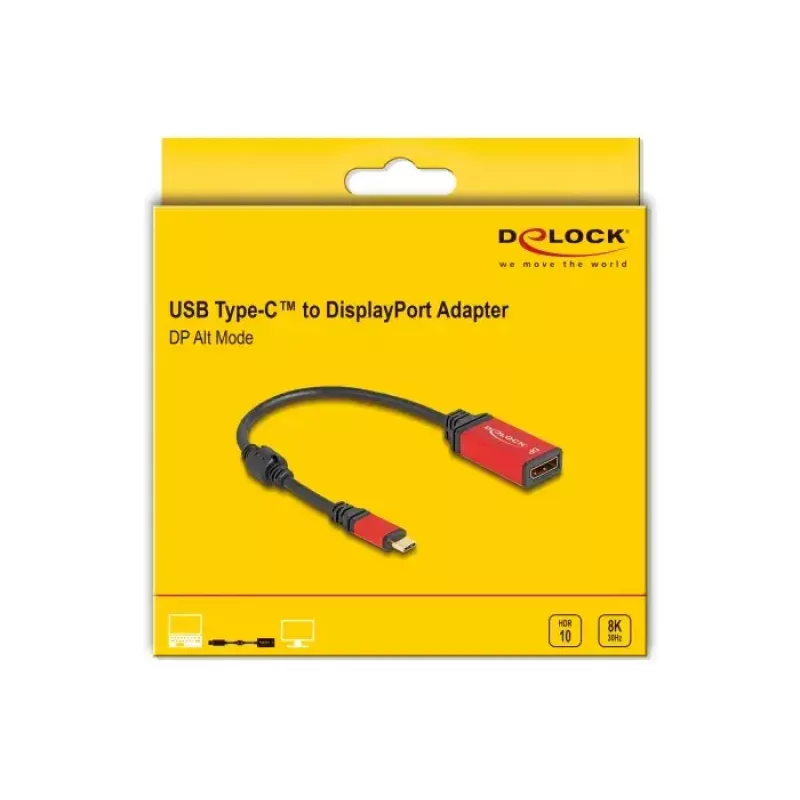 DeLOCK USB Type-C - DisplayPort-sovitin 8K 30 Hz HDR punainen