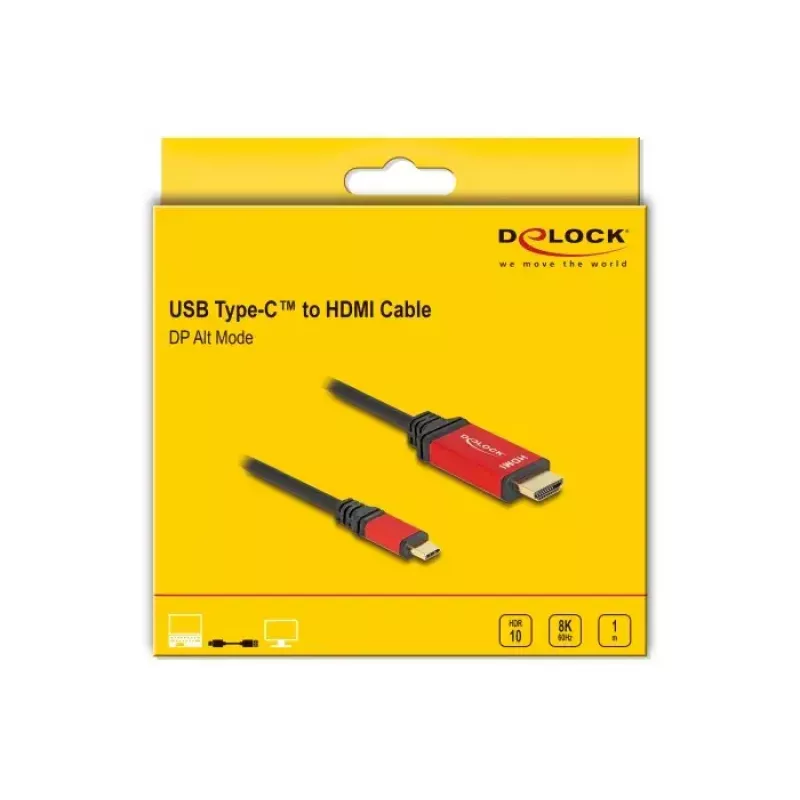 DeLOCK USB Type-C - HDMI-kaapeli DP Alt Mode 8K 60 Hz HDR 1 m punainen