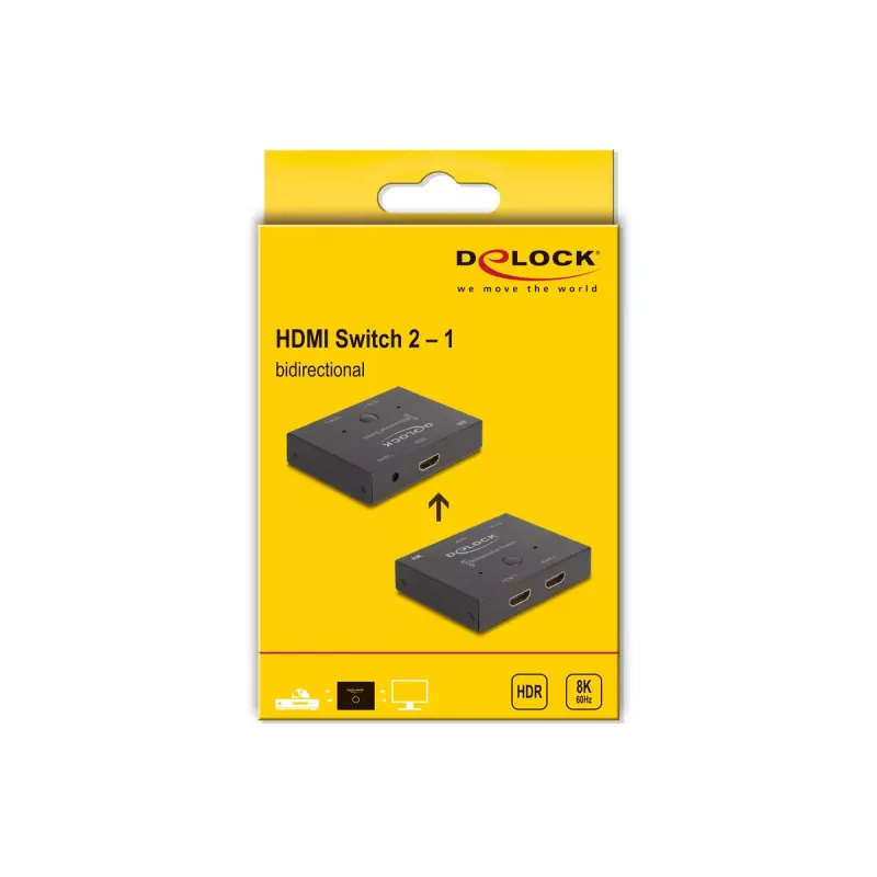 DeLOCK HDMI 2-1 -kytkin kaksisuuntainen 8K 60 Hz metalli musta