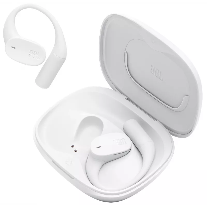 Headset JBL Sense Lite — langaton Bluetooth-korvanappikuuloke korvakoukulla, intraauraalinen, 20–20000 Hz, 83,5 g, valkoinen