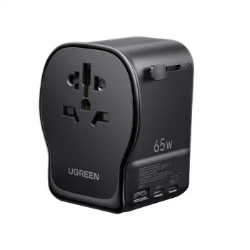 AC sisälaturi mobiililaitteille UGREEN 55001 — 2× USB-C, 100–240 V, pikalataus, musta/harmaa