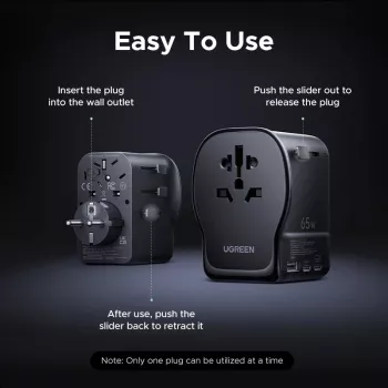 AC sisälaturi mobiililaitteille UGREEN 55001 — 2× USB-C, 100–240 V, pikalataus, musta/harmaa