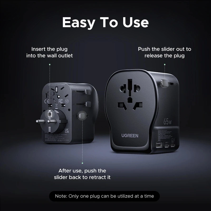 UGREEN S550 65W yleismatkasovitin, 2x USB-C + USB-A, 55001
