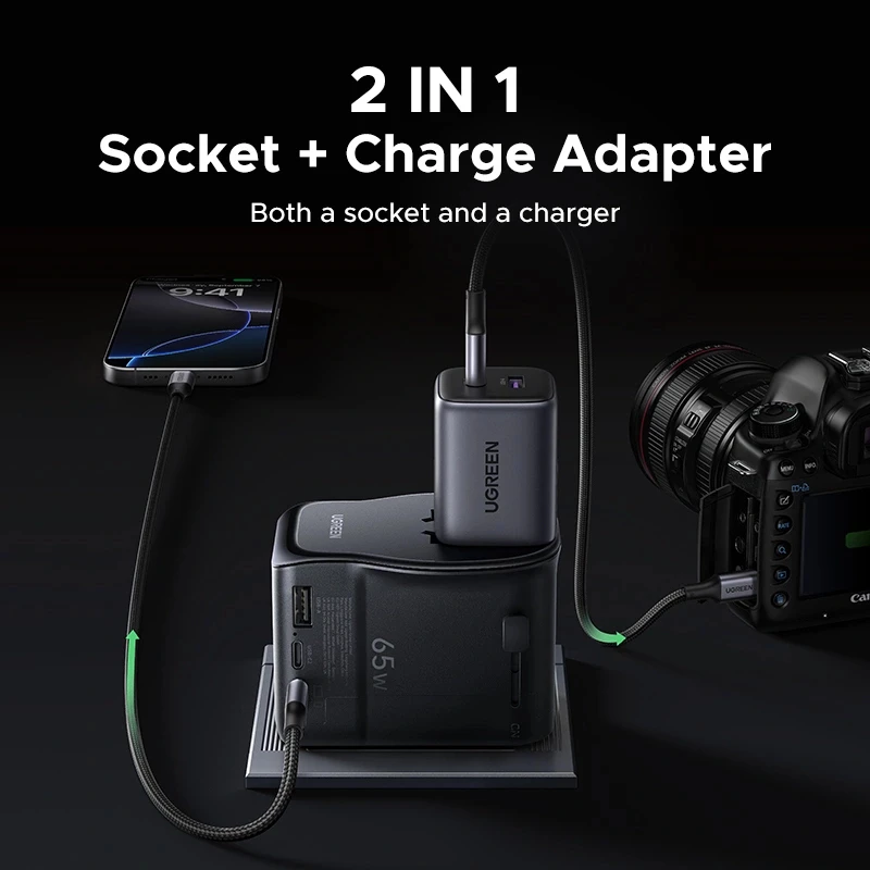 UGREEN S550 65W yleismatkasovitin, 2x USB-C + USB-A, 55001