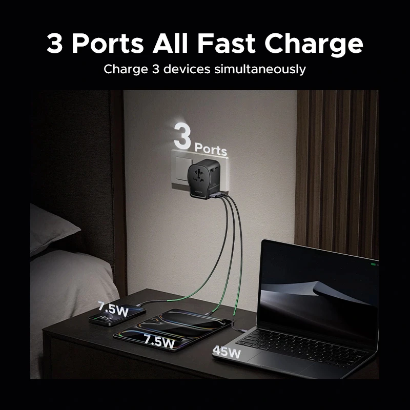 UGREEN S550 65W yleismatkasovitin, 2x USB-C + USB-A, 55001