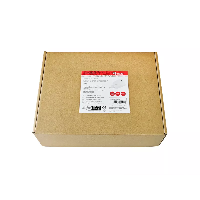 Equip 1-portti 20W USB-C PD laturi sisäkäyttöön AC valkoinen 100-240V