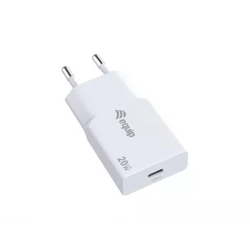 Seinäkiinnitteinen laturi EQUIP 1-porttinen 20W GaN USB-C PD — tulo 100–240V, lähtö 12V max., valkoinen
