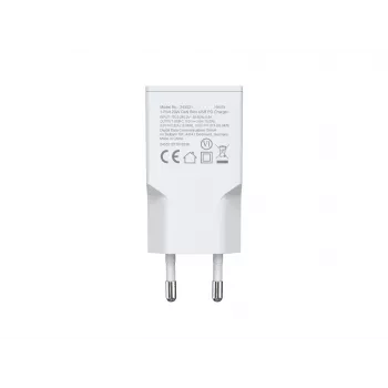 Seinäkiinnitteinen laturi EQUIP 1-porttinen 20W GaN USB-C PD — tulo 100–240V, lähtö 12V max., valkoinen