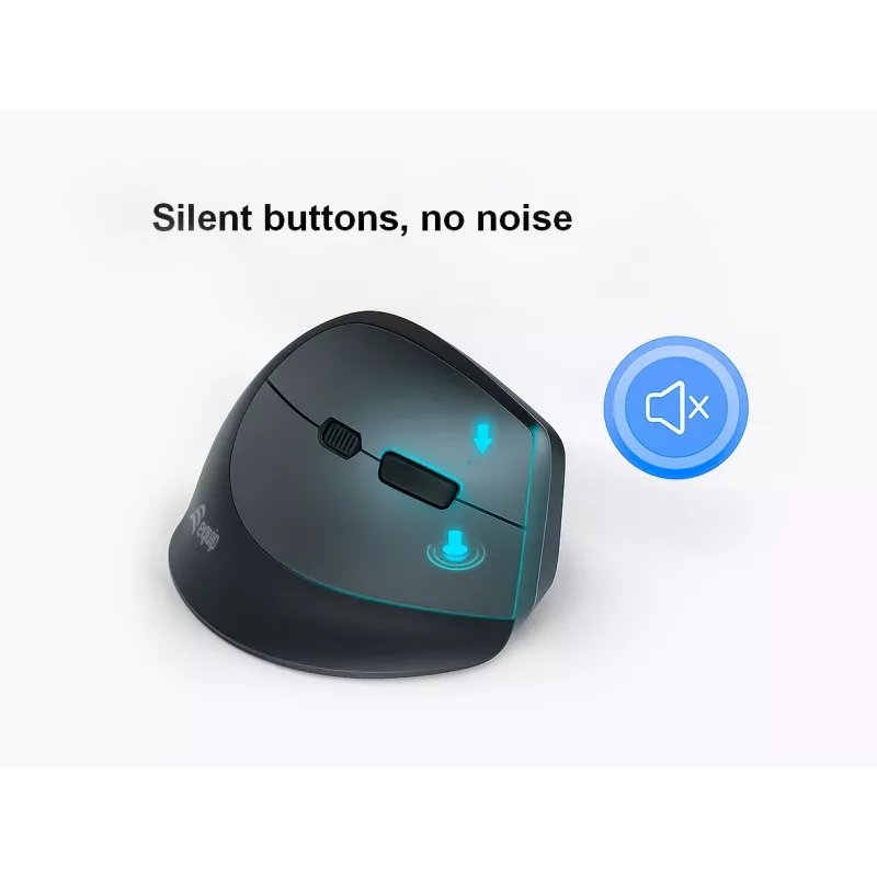 EQUIP ergonominen pysty langaton hiiri oikeakätisille, 1600 DPI, RF Wireless + Bluetooth, ladattava, 6 painiketta, musta