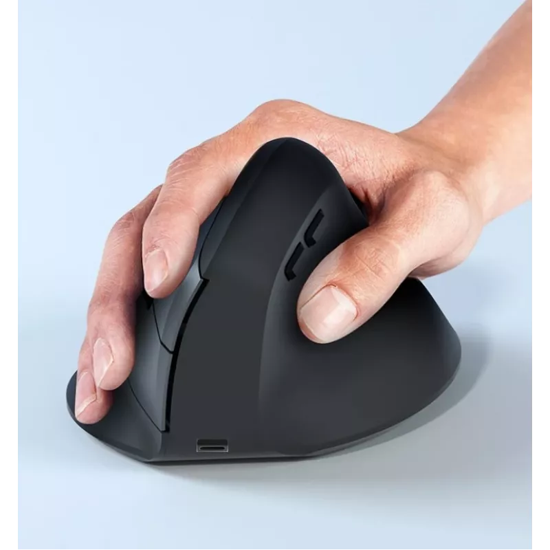 EQUIP ergonominen pysty langaton hiiri oikeakätisille, 1600 DPI, RF Wireless + Bluetooth, ladattava, 6 painiketta, musta