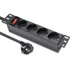 Pistorasia QOLTEC 54603 — 1U rack-asennettava, tulo 16A, 4× suojakosketinpistorasiaa