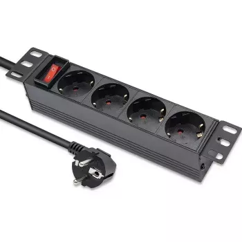 Pistorasia QOLTEC 54603 — 1U rack-asennettava, tulo 16A, 4× suojakosketinpistorasiaa