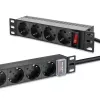 Pistorasia QOLTEC 54603 — 1U rack-asennettava, tulo 16A, 4× suojakosketinpistorasiaa