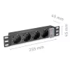 Pistorasia QOLTEC 54603 — 1U rack-asennettava, tulo 16A, 4× suojakosketinpistorasiaa
