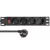 Pistorasia QOLTEC 54603 — 1U rack-asennettava, tulo 16A, 4× suojakosketinpistorasiaa