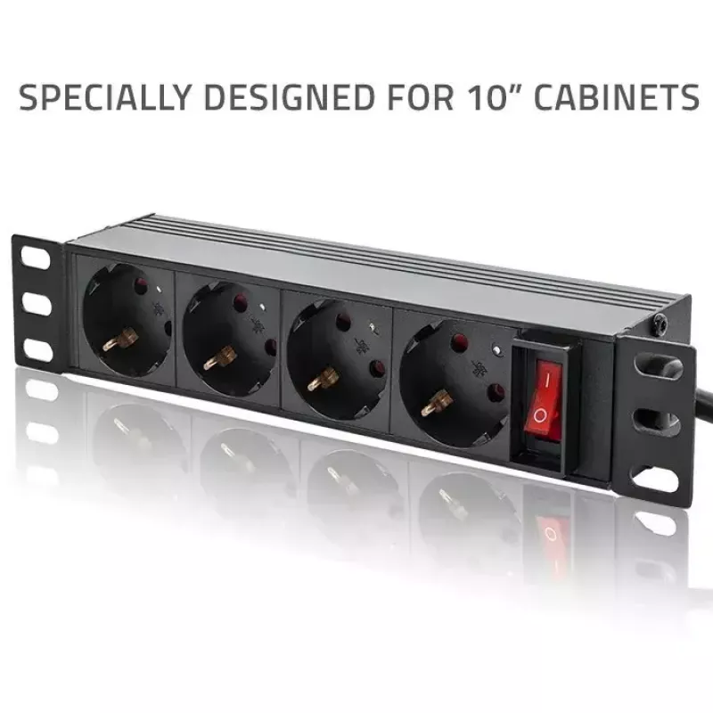 Pistorasia QOLTEC 54603 — 1U rack-asennettava, tulo 16A, 4× suojakosketinpistorasiaa