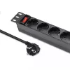 Pistorasia QOLTEC 54603 — 1U rack-asennettava, tulo 16A, 4× suojakosketinpistorasiaa