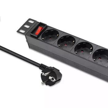 Pistorasia QOLTEC 54603 — 1U rack-asennettava, tulo 16A, 4× suojakosketinpistorasiaa