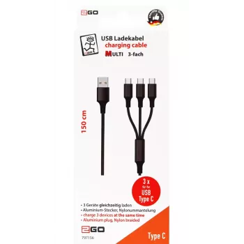 USB-kaapeli 2GO 797156 1,5 m USB B 3 x USB C musta