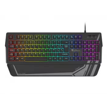Pelinäppäimistö GENESIS Rhod 350 RGB – 104 näppäintä USB QWERTY espanja täysikokoinen, musta, RGB-taustavalo, rannetuki