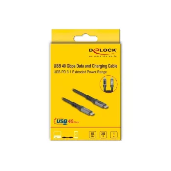 DeLOCK USB 40 Gbps data- ja pikalatauskoaksiaalikaapeli 1 m USB PD 3.1 240 W