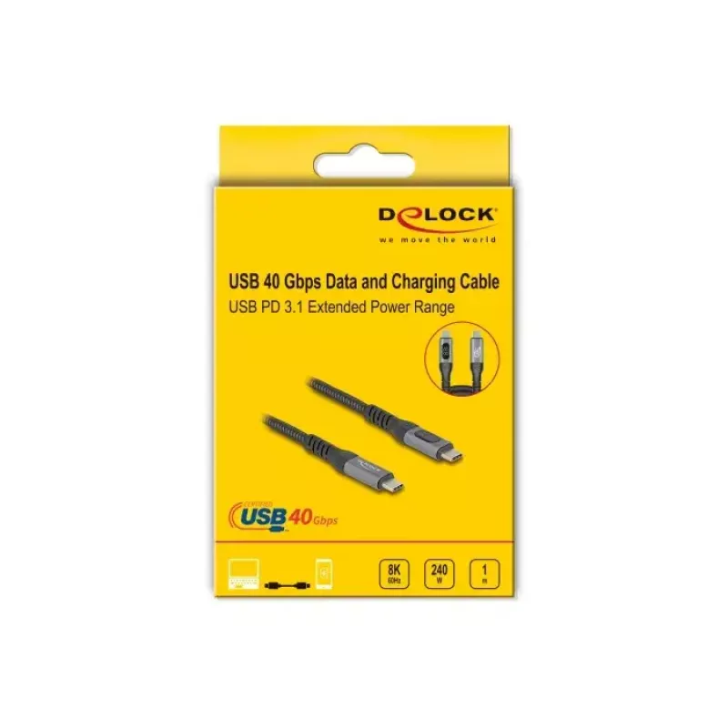 DeLOCK USB 40 Gbps data- ja pikalatauskoaksiaalikaapeli 1 m USB PD 3.1 240 W