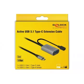 USB-kaapeli DeLOCK 85391 USB 3.2 Gen 1 5 m USB-A USB-C musta harmaa