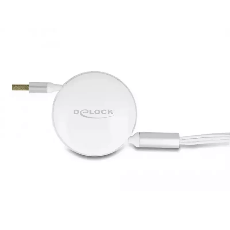 DeLOCK USB 3 in 1 sisäänvedettävä latauskaapeli Type-A - Micro USB / 2 x USB Type-C pikalataus 1,13 m